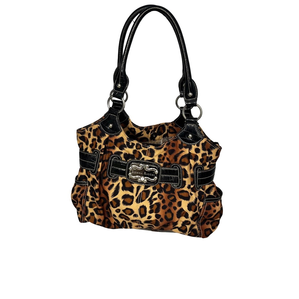 Sienna Ricchi Leopard Print Shoulder Bag Purse Y2K Faux Croc Rhinestone Hobo